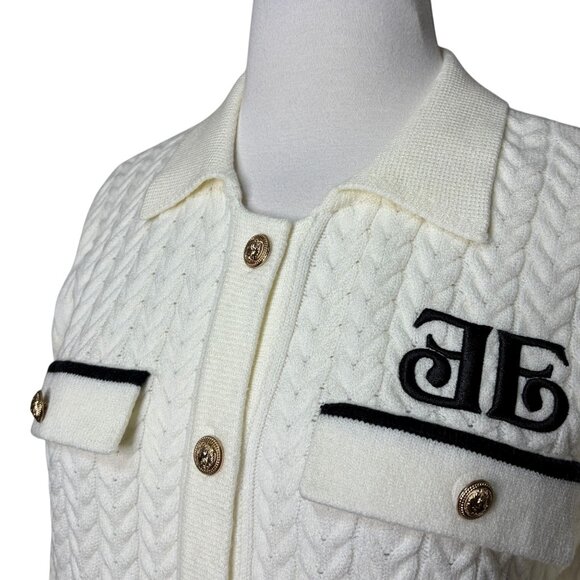 Ellandemm Button Cardigain Sweater Size Small / Medium White Black - Picture 2 of 8